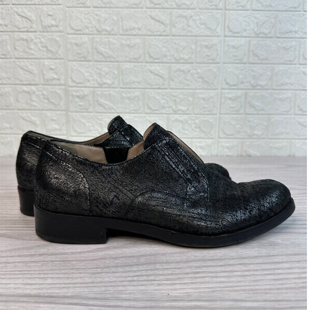 Janet & Janet Metallic Leather Loafers, WMNS 38 Black Comfort Slip-On Oxfords